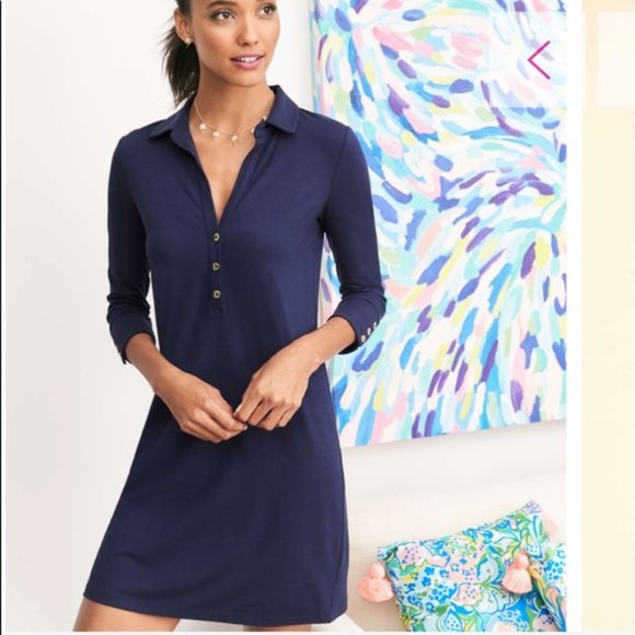 NWOT Lilly Pulitzer Ansley UPF 50 Polo Shirt Dress, XXS, Navy Blue - Picture 3 of 9